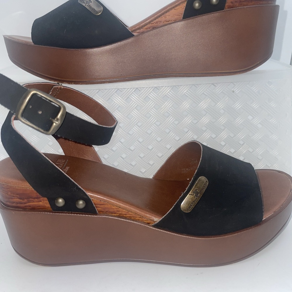 Polo Ralph Lauren Black Suede Block Heel Ankle Strap Sandal Women's Size 7.5 - Picture 8 of 11